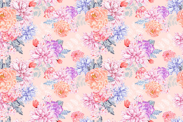 Fototapeta na wymiar Watercolor Flower Seamless Pattern - 10