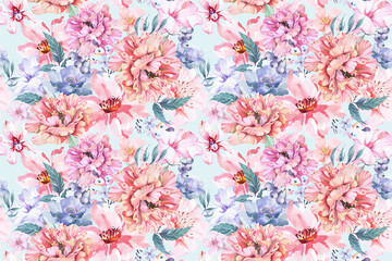 Fototapeta na wymiar Watercolor Flower Seamless Pattern - 21