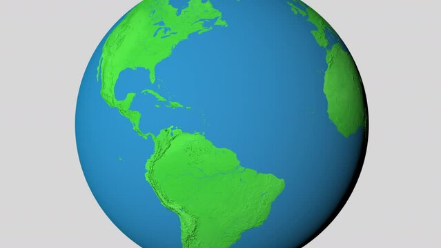 Seamless looping animation of the earth zooming in to the 3d map of Puerto Rico with the capital and the biggest cites in 4K resolution