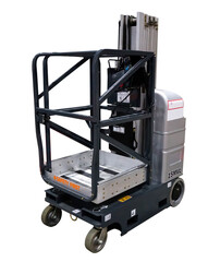 Forklift used to lift and move materials at heights on white with clipping path.                   ...