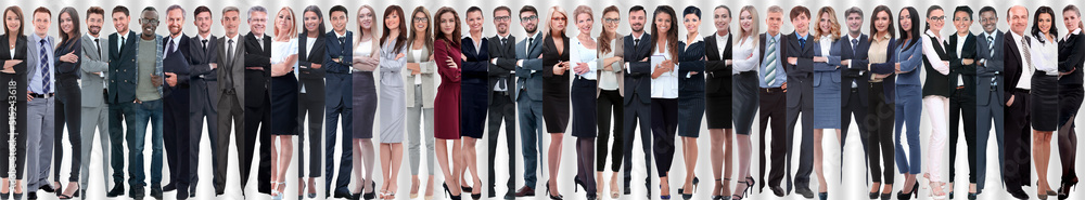 Poster panoramic collage of a group of successful young business people.