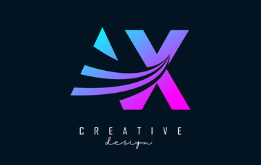 Creative colorful letters AX A X logo with leading lines and road concept design. Letters with geometric design.