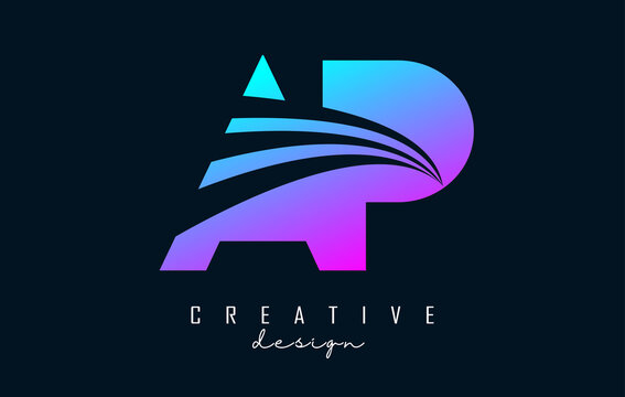 Creative colorful letters Ap A p logo with leading lines and road concept design. Letters with geometric design.