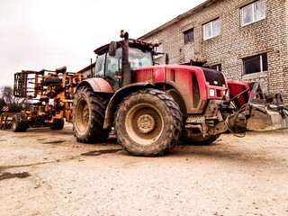 red tractor on a farm