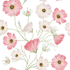 pink blush soft flowers backdrop floral watercolor Seamless Pattern © January Bloom