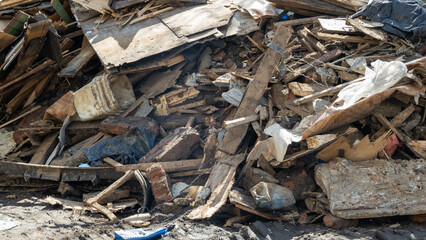 industrial waste at the construction site after demolition