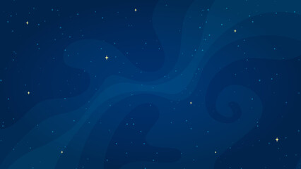 Starry night sky background vector illustration. Cartoon style night sky light horizontal graphic on dark blue background for astronomy wallpaper design or children science concept.