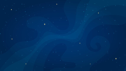Starry night sky background vector illustration. Cartoon style night sky light horizontal graphic on dark blue background for astronomy wallpaper design or children science concept. © moonnoon