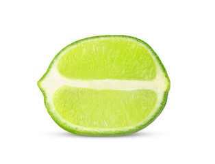 Slice of fresh lime fruit isolated on white background.
