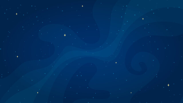 Fototapeta Starry night sky background vector illustration. Cartoon style night sky light horizontal graphic on dark blue background for astronomy wallpaper design or children science concept.