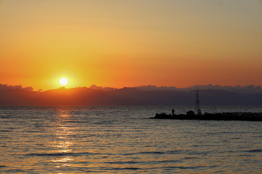 Idyllic sunrise at Rafina port, Greece