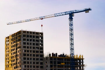 a house under construction with a high-rise crane