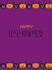 Halloween holiday banner background design. Blank text space. Scary pumpkin pattern decorative border. Happy Halloween text lettering. Party celebration invitation flyer vector illustration template