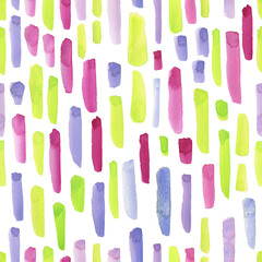 Abstract pattern of watercolor paint blots. Pink and blue, green neon round stripes