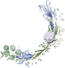 Fototapeta na wymiar lose floral blue lily eucalyptus foliage lavender flower blossom greenery