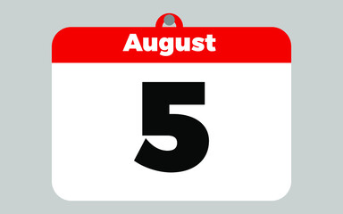 August, 5. White and red calendar.