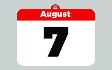 August, 7. White and red calendar.