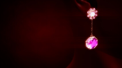 Glowing nice eardrop with gem stone on female head mannequin - jewelry bg, fictive design - abstract 3D rendering