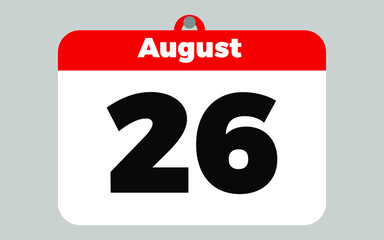 August, 26. White and red calendar.