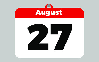 August, 27. White and red calendar.
