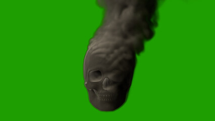 Grey smoking scary man skull on chroma key screen - war concept, isolated - object 3D rendering