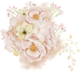 blush pink floral blossom blush flower daisy greenery romantic foliage eucalyptus wedding bouquet gold