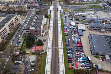 Railroad tracks over Gorczewska Street in Mlynow area, Wola district in Warsaw city, Poland