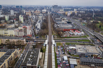 Railroad tracks over Gorczewska Street in Mlynow area, part of Wola district in Warsaw, Poland