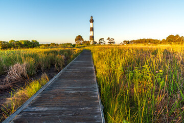 Bodie Island Lighthouse and boardwalk Summer Landscape, at Cape Hatteras National Seashore, North Carolina, USA.