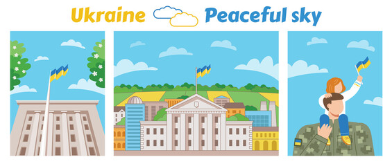 Ukrainian flag flat vector illustration the peaceful blue sky