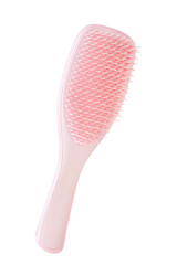 pink hairbrush isolated on white background. pink hair brush cut out. design element. personal grooming assessor