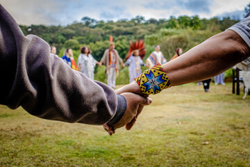 Sao Paulo, SP, Brazil - June 26 2022: Closing of indigenous translation ceremony details.