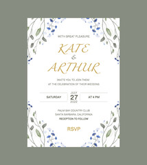 Wedding invitation rustic style. Back. Watercolour illustration.