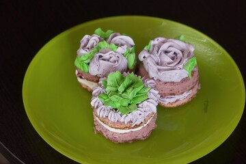 Biscuits with lavender cream. Arranged on a plate.