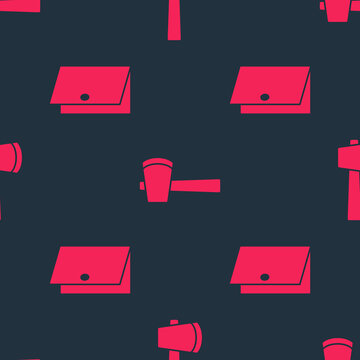 Set Closed door and Wooden axe on seamless pattern. Vector
