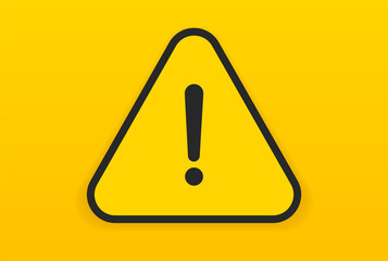 Caution icon, exclamation mark, warning signs. Isolated attention triangle symbol on white background. Warning alert error concept with black yellow and red colors.