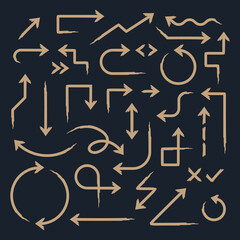 Scribble brush arrow set. Arrow graphic elements with geometric shapes