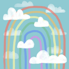 Simple watercolor rainbow and sky