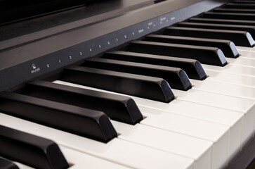 Piano keyboard background with selective focus