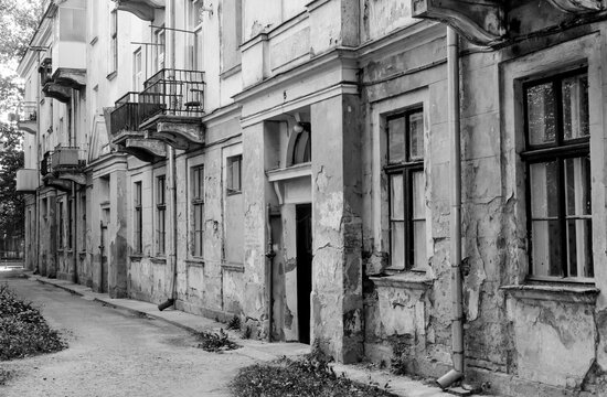House in old town. black and white photo