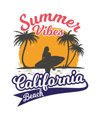 Obraz premium Summer Vibes California Beach Vintage Tshirt Design