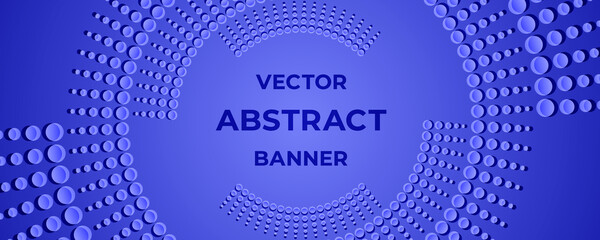 Abstract circle vector long banner halftone template with space for text. Facebook cover, header