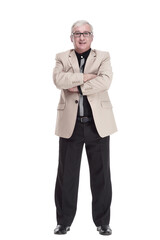 in full growth. intelligent mature man in a white jacket .