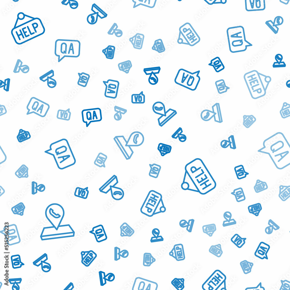 Poster set line call center location, signboard with text help and question and answer on seamless pattern.