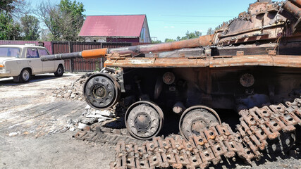 Fototapeta na wymiar Destroyed tank of Ukraine