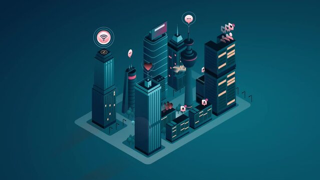 4K &ndash; İsometric Cloud Smart City II,3840&times;2160.10 Second Long.LOOP.