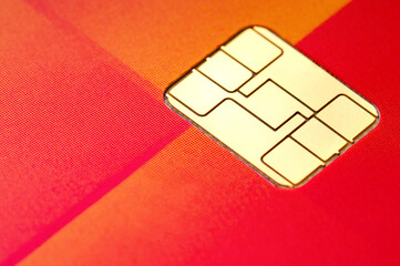 Credit card chip macro, close up view.