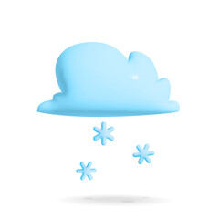 Vector 3d render cute blue cloud with snowflakes design illustration. Weather  and forecast concept art.