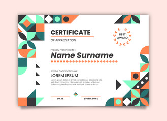 Geometric flat mosaic certificate template design