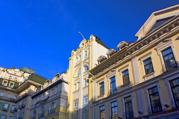 Architecture of Vozdvizhenka district in Old Town of Kyiv, Ukraine	